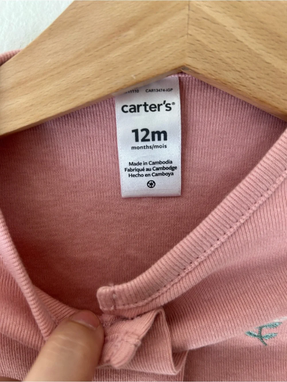 Carter's 12 Months Light Pink Baby Button-Up Cardigan with Embroidered Bunny